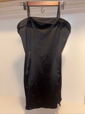 Mona B Black Satin Strapless Cocktail Dress